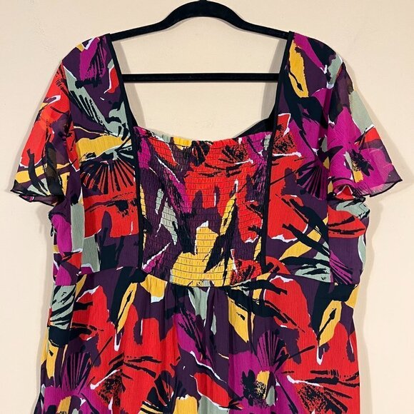 Lane Bryant Plus Multicolor Floral Short Sleeves Blouse - Picture 4 of 11